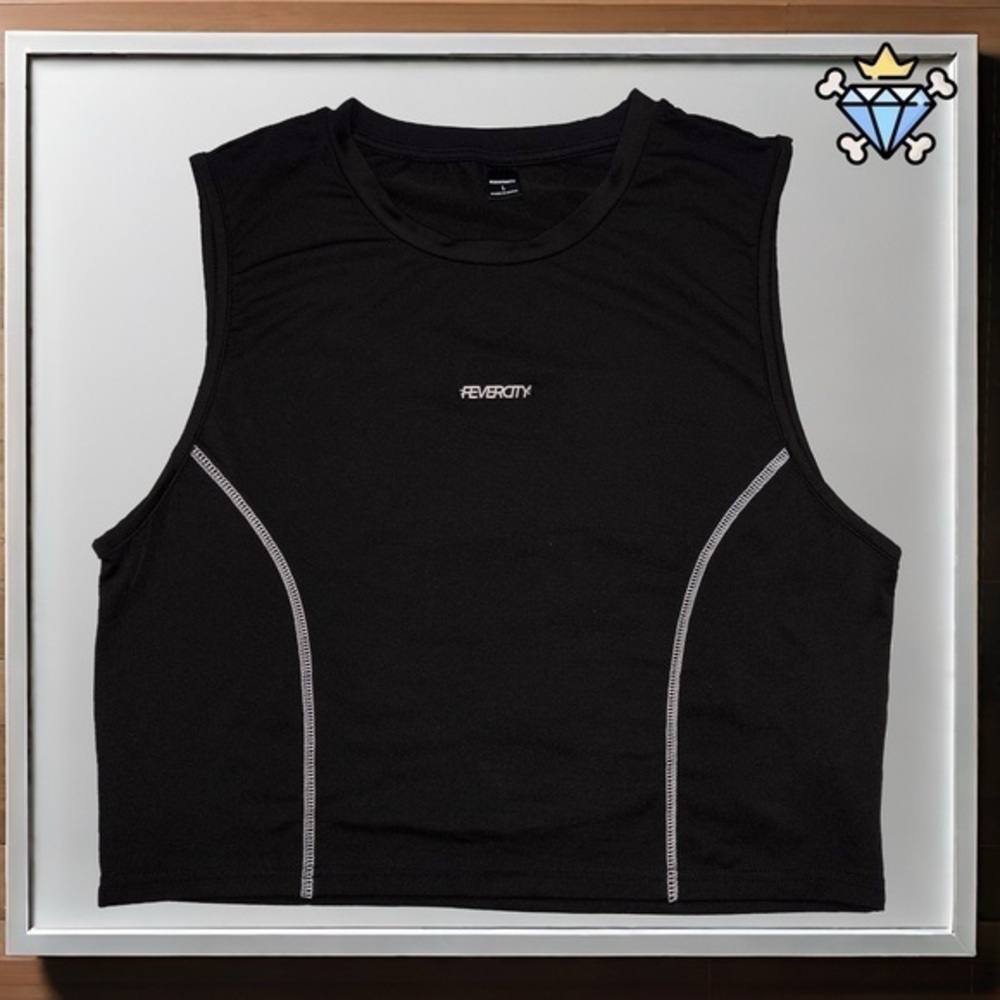 MENS SHEIN X MANFINITY BLACK SLEEVELESS ATHLETIC FITTED CROPPED TANK TOP LARGE